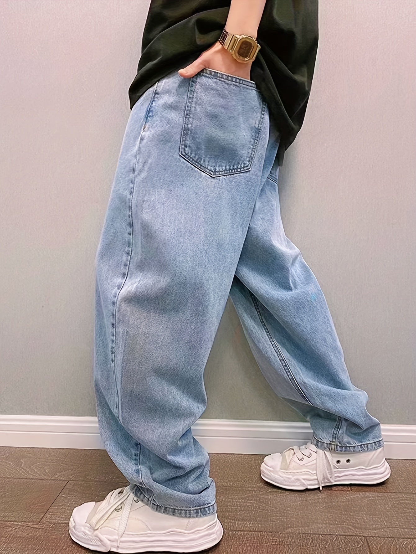 Calça Jeans Baggy Azul/Preto