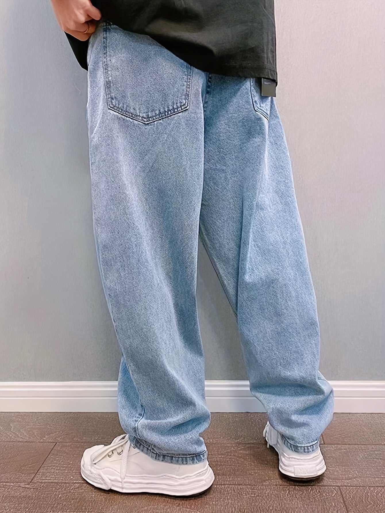 Calça Jeans Baggy Azul/Preto