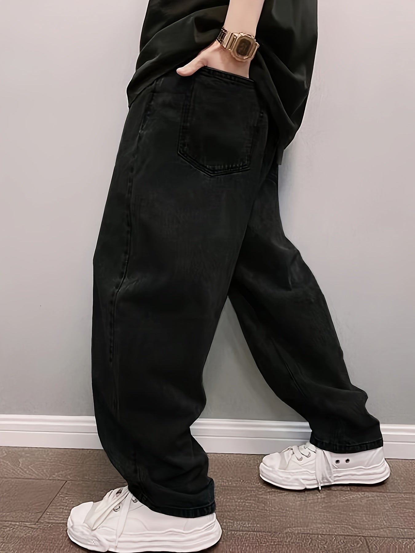 Calça Jeans Baggy Azul/Preto