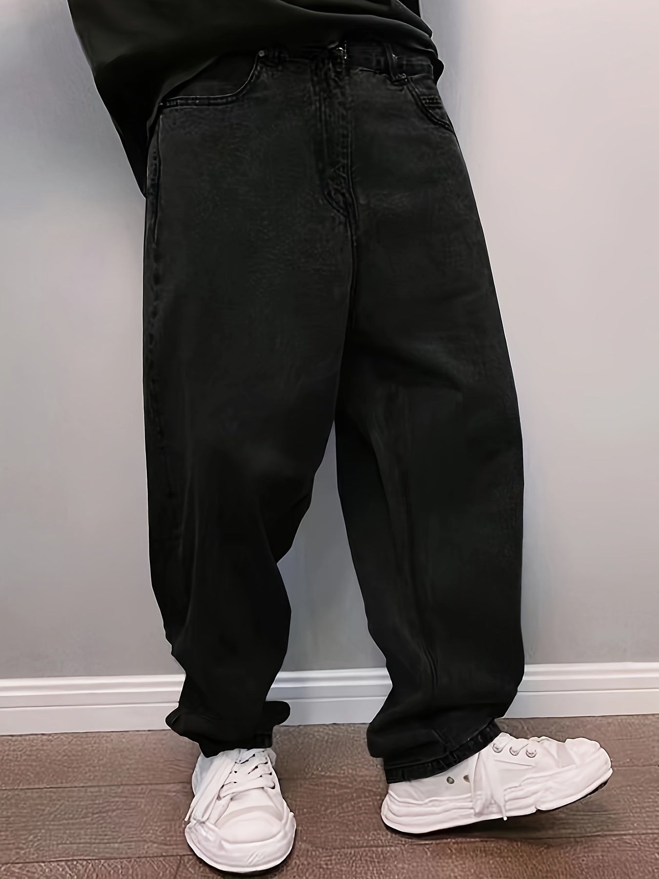 Calça Jeans Baggy Azul/Preto