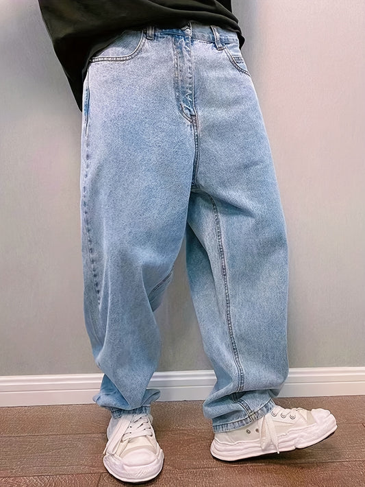 Calça Jeans Baggy Azul/Preto